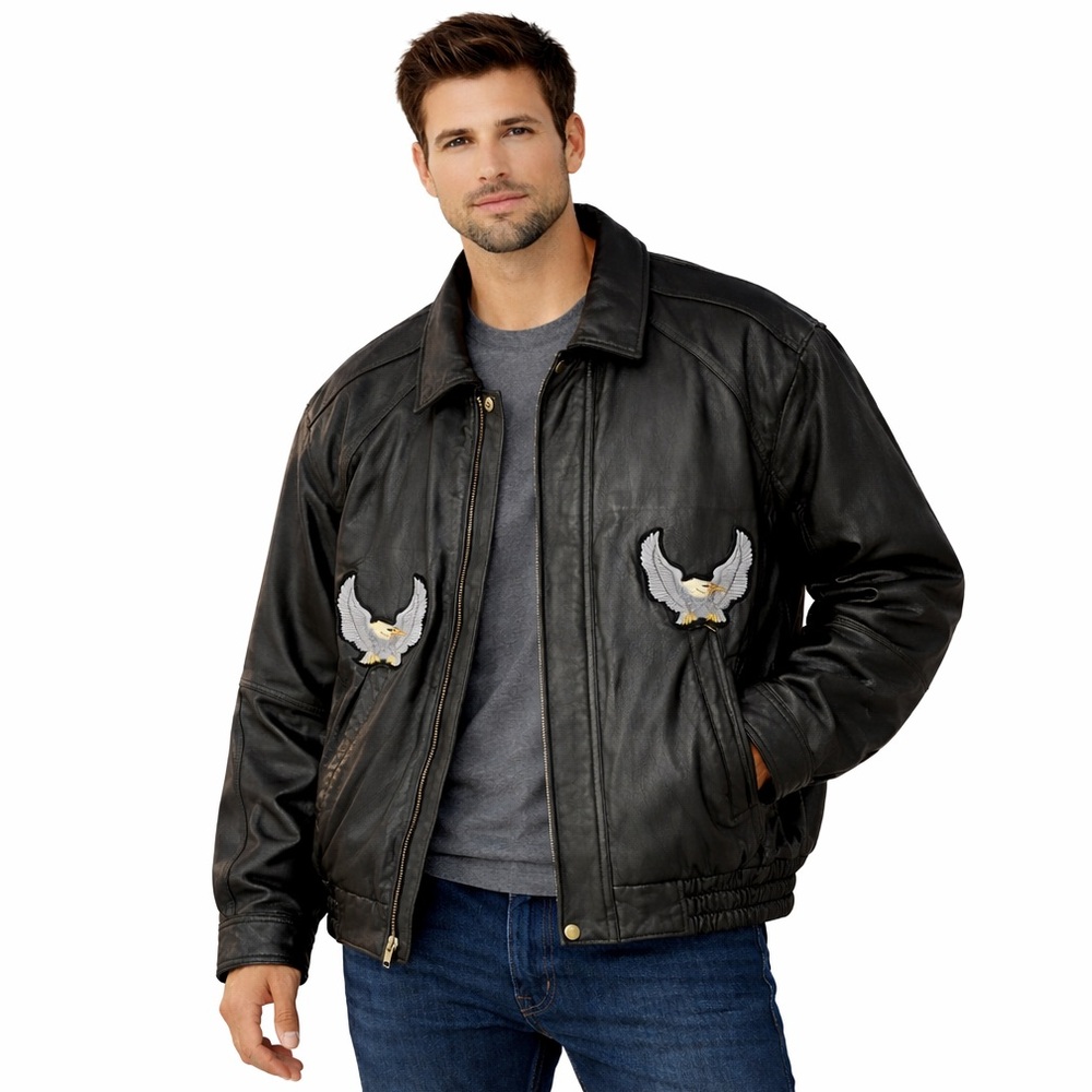 Men’s Vintage Wilson Black Leather‎ Bomber Jacket With Eagle Embroidery Size XL - Picture 10 of 10
